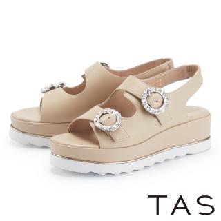 【TAS】愜意夏日雙帶水鑽羊皮厚底涼鞋(棕色)