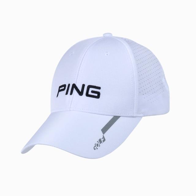 【PING】男款透氣沖孔LOGO高爾夫球帽-白(GOLF/高爾夫配件/PQ21103-87)
