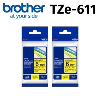 【brother】2入組★TZe-611 護貝標籤帶(6mm 黃底黑字)