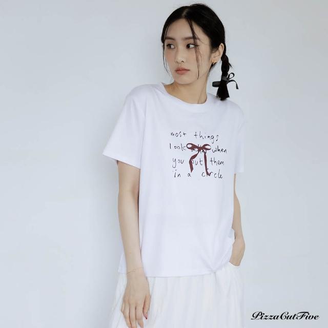 【PizzaCutFive】可愛蝴蝶結印花T恤(材質親膚 手感柔軟 輕鬆百搭)