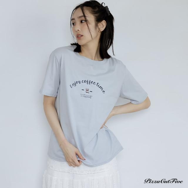 【PizzaCutFive】字母咖啡圖案短袖T恤(材質親膚 手感柔軟 輕鬆百搭)
