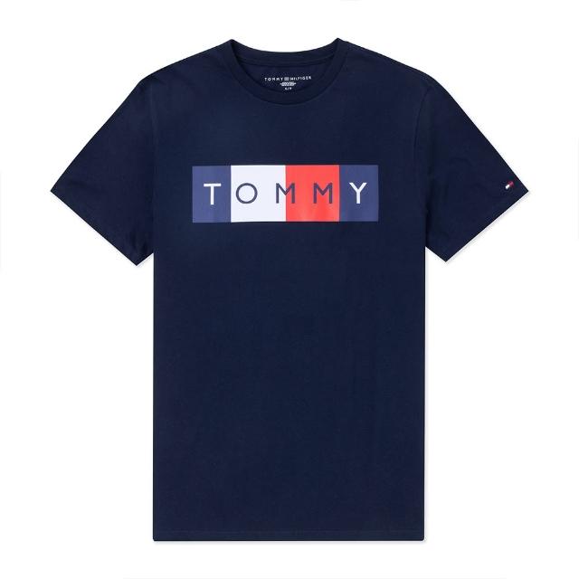 【Tommy Hilfiger】TOMMY 經典印刷大Logo圖案短袖T恤-深藍色(平輸品)