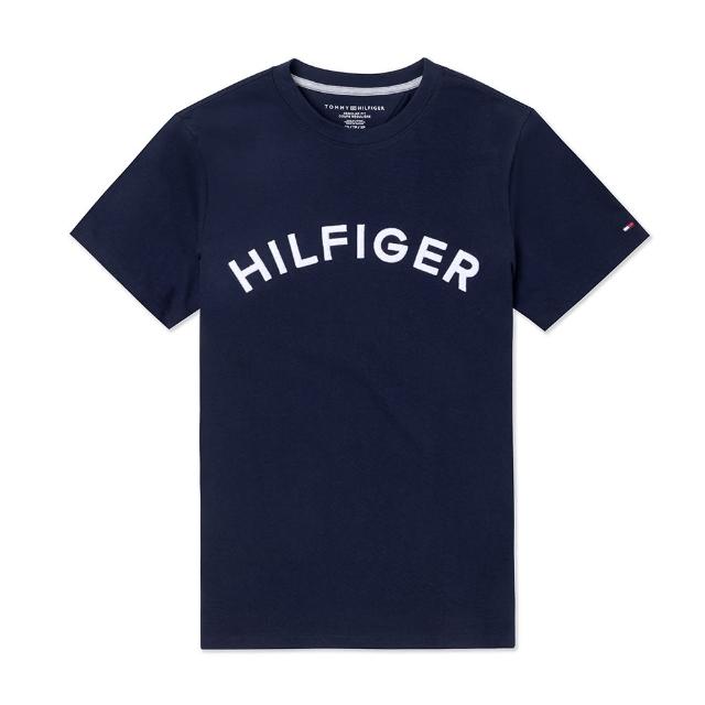 【Tommy Hilfiger】TOMMY 經典刺繡文字圖案短袖T恤-深藍色(平輸品)