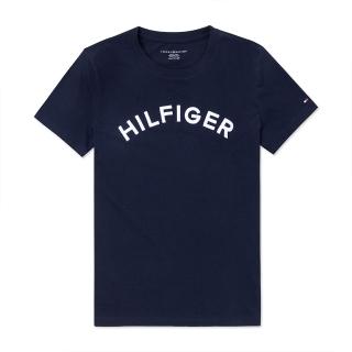 【Tommy Hilfiger】TOMMY 經典刺繡文字圖案短袖T恤-女-深藍色(平輸品)