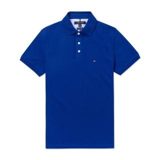 【Tommy Hilfiger】TOMMY 經典刺繡Logo短袖Polo衫-寶藍色(平輸品)