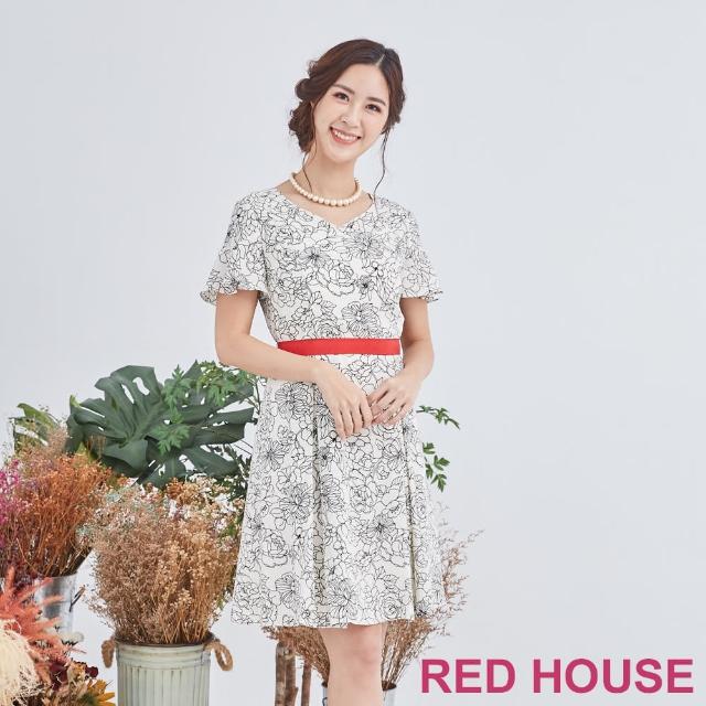 【RED HOUSE 蕾赫斯】描花心型領洋裝(米白色)