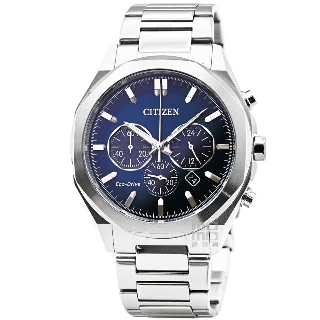 【CITIZEN 星辰】星辰ECO-DRIVE大錶徑光動能計時鋼帶錶-藍面(CA4590-81L)