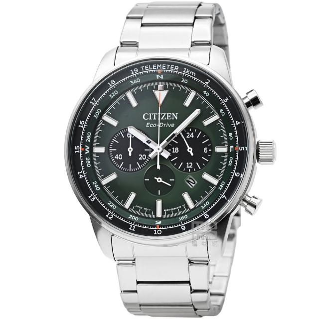【CITIZEN 星辰】星辰ECO-DRIVE大錶徑光動能計時鋼帶錶-綠面(CA4500-91X)
