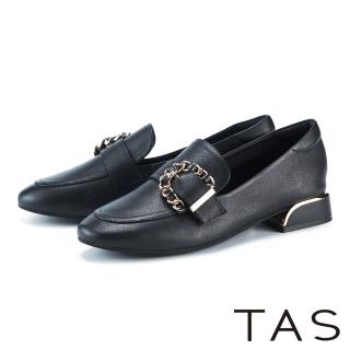 【TAS】金屬鍊釦真皮低跟樂福鞋(黑色)