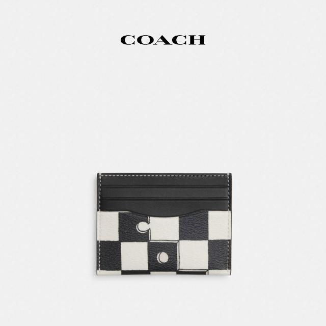 【COACH官方直營】棋盤格印花纖巧型證件卡夾-QB/黑色粉筆白色(CR396)