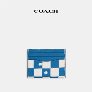 【COACH官方直營】棋盤格印花纖巧型證件卡夾-QB/藍松鴉色/粉筆白色(CR396)