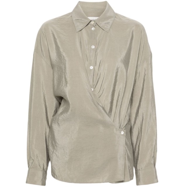 【Lemaire】時尚潮流不規則造型淺灰色襯衫(淺灰)