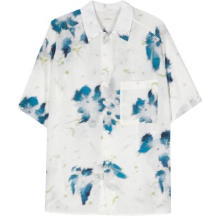 【Lemaire】時尚流行藍渲染長版絲襯衫(白)