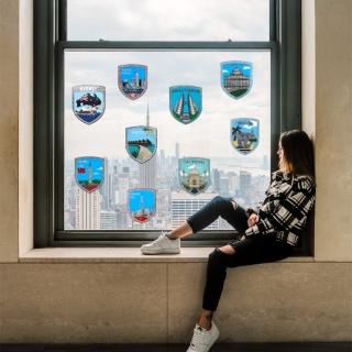 【A-ONE 匯旺】《環遊世界玻璃貼系列》銀 亞洲窗戶玻璃貼9入 台北101愛國窗貼 旅遊紀念靜電玻璃貼
