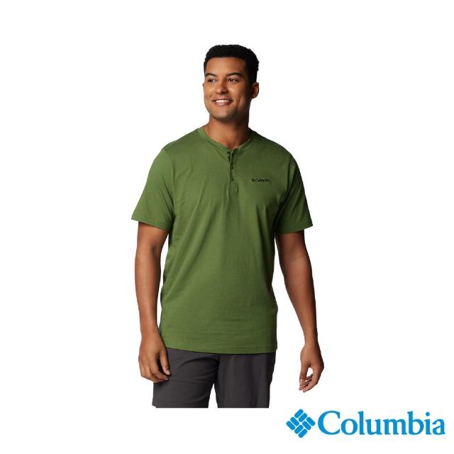 【Columbia 哥倫比亞 官方旗艦】男款-Landroamer亨利領短袖上衣-綠色(UAM48840GR/IS)