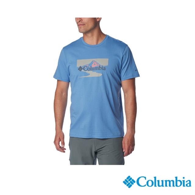 【Columbia 哥倫比亞 官方旗艦】男款-Path LakeLOGO有機棉短袖上衣-藍色(UAO29590BL/IS)