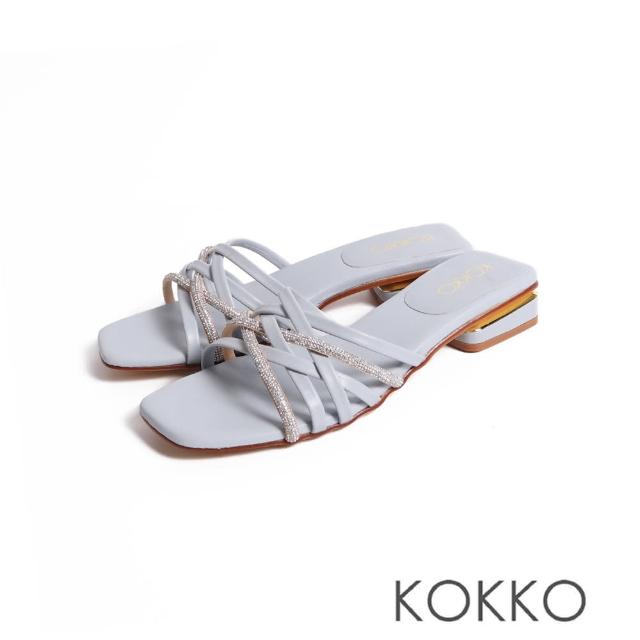 【KOKKO 集團】閃亮輕奢水鑽柔軟綿羊皮涼拖鞋(淺藍色)