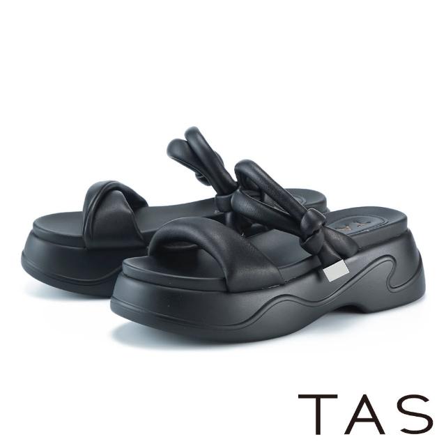 【TAS】羊皮澎澎舒適厚底拖鞋(黑色)