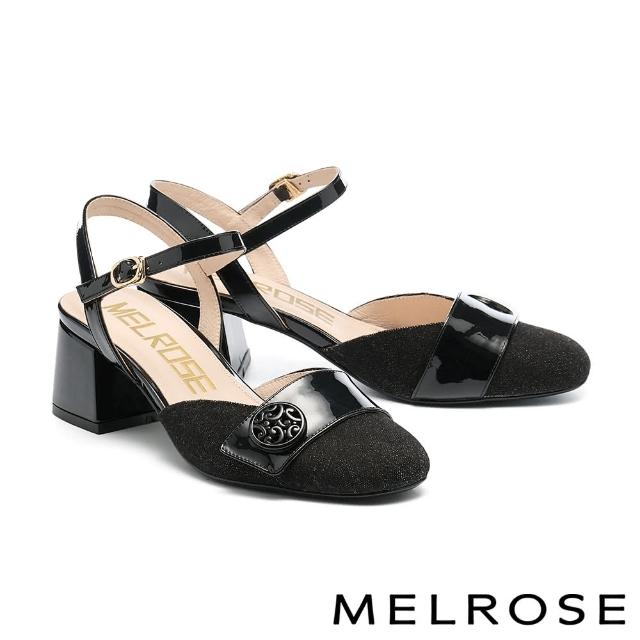 【MELROSE】美樂斯 氣質飾釦造型異材質方頭高跟鞋(黑)