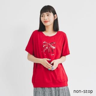 【non-stop】蝴蝶結刺繡長版T恤-2色