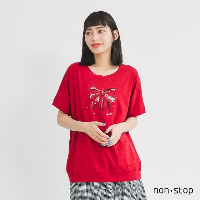 【non-stop】蝴蝶結刺繡長版T恤-2色