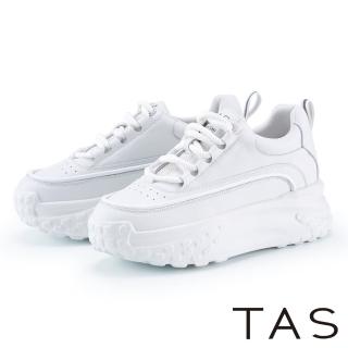 【TAS】率性真皮綁帶厚底休閒鞋(白色)