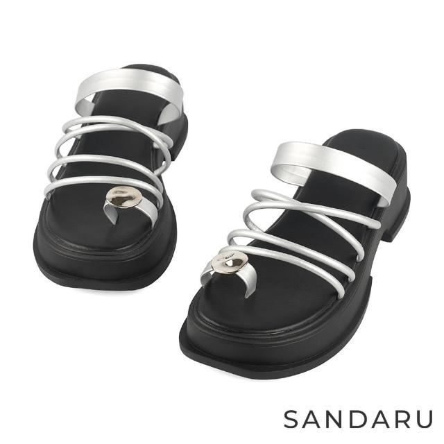 【SANDARU 山打努】拖鞋 造型銀片套指多帶厚底拖鞋(銀)