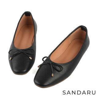 【SANDARU 山打努】娃娃鞋 小方頭蝶結金屬芭蕾平底鞋(黑)