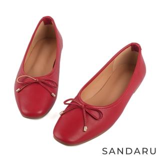 【SANDARU 山打努】娃娃鞋 小方頭蝶結金屬芭蕾平底鞋(紅)