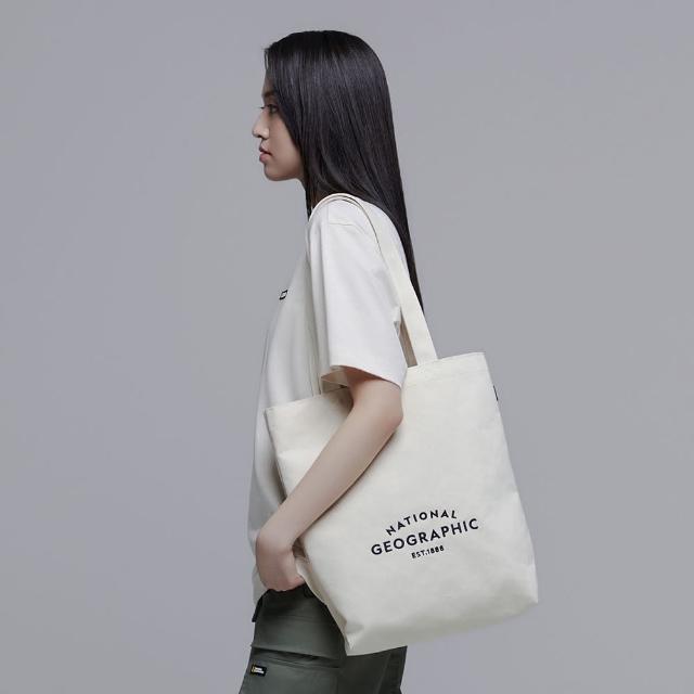 【National Geographic 國家地理】基本款環保袋-米白色/黑色(環保袋/有機棉材質)