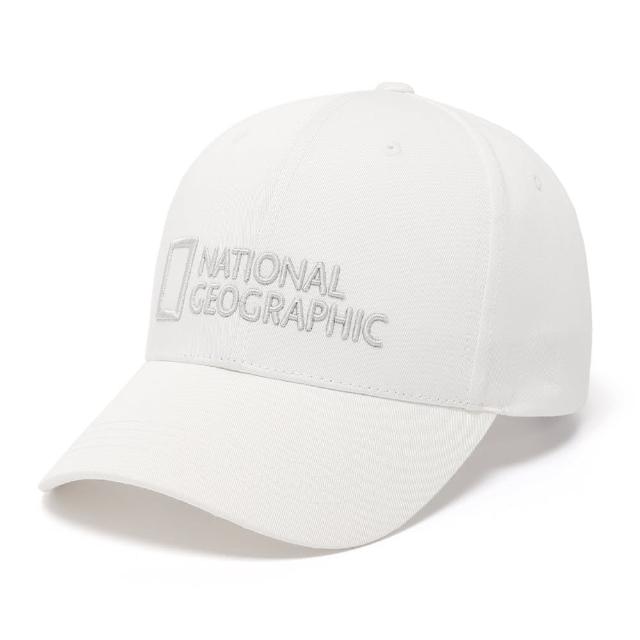 【National Geographic 國家地理】刺繡大 LOGO 棒球帽-白色(經典LOGO款/穿搭必備)