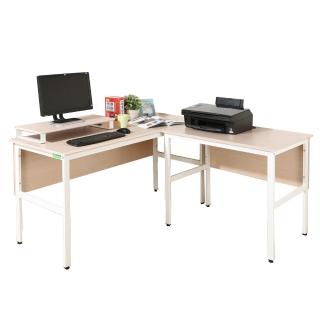 【DFhouse】頂楓150+90公分大L型工作桌+桌上架-白楓木色