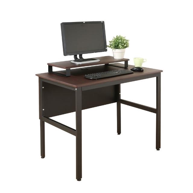 【DFhouse】頂楓90公分電腦辦公桌+桌上架-胡桃色