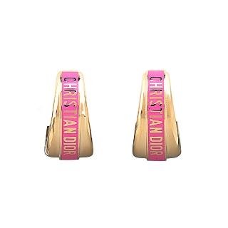 【Dior 迪奧】DIOR字母LOGO金屬搭配亮漆設計耳環(粉)