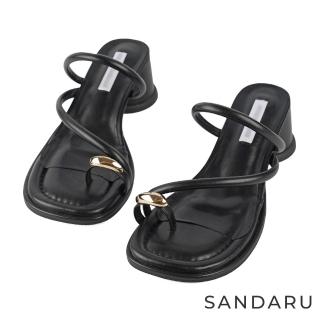【SANDARU 山打努】拖鞋 金屬造型套趾中跟拖鞋(黑)