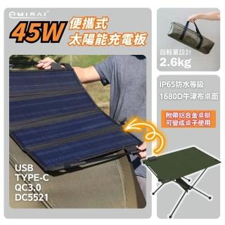 【日本e+MIRAI】45W小型攜帶式太陽能充電板(一物兩用)可變戰術桌(白天用它來充電 晚上變桌子用！)