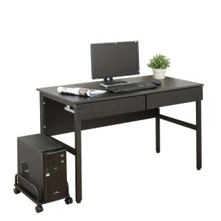 【DFhouse】頂楓120公分電腦辦公桌+2抽屜+主機架-黑橡木色