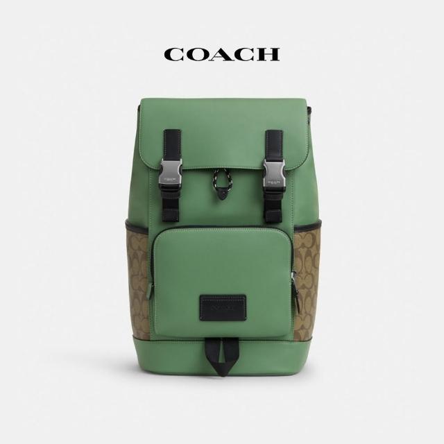 【COACH官方直營】TRACK撞色經典Logo雙肩包-SV/卡其色/柔綠色(CR258)