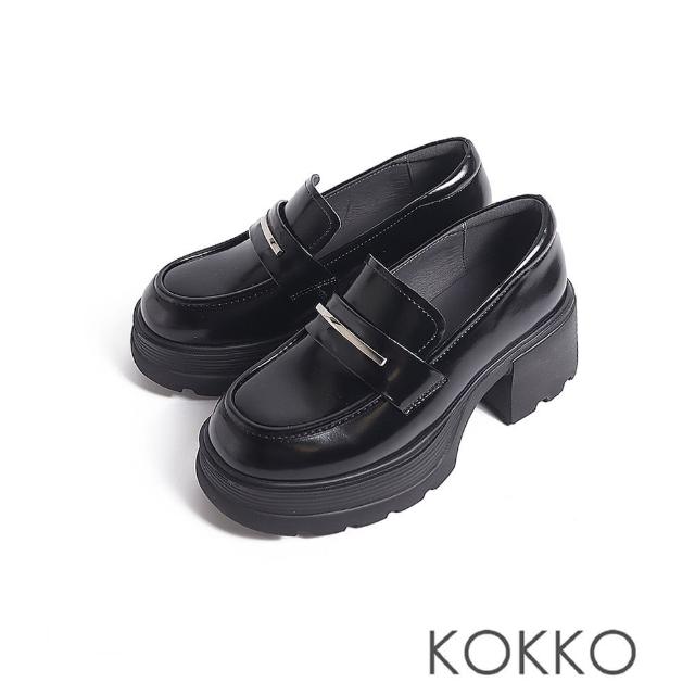 【KOKKO 集團】精緻學院風輕量增高厚底樂福鞋(黑色)