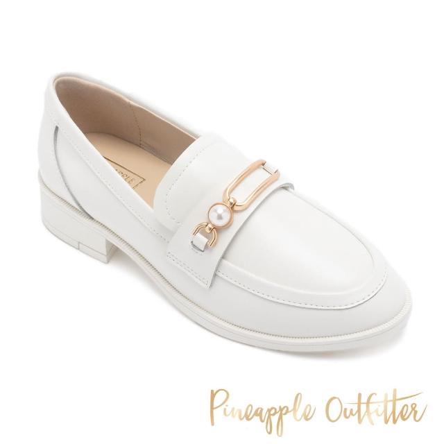 【Pineapple Outfitter】EDIVA 真皮珍珠馬釦樂福鞋(白色)