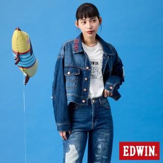 【EDWIN】女裝 BT21短版落肩牛仔夾克外套(石洗藍)