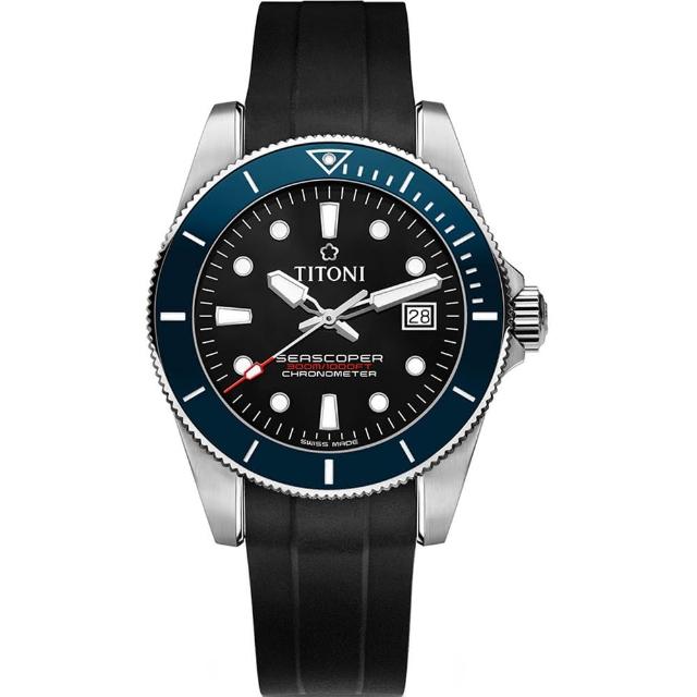 【TITONI 梅花錶】海洋探索 SEASCOPER 300 自製機芯天文台認證潛水機械錶/藍黑(83300 S-BE-R-706)