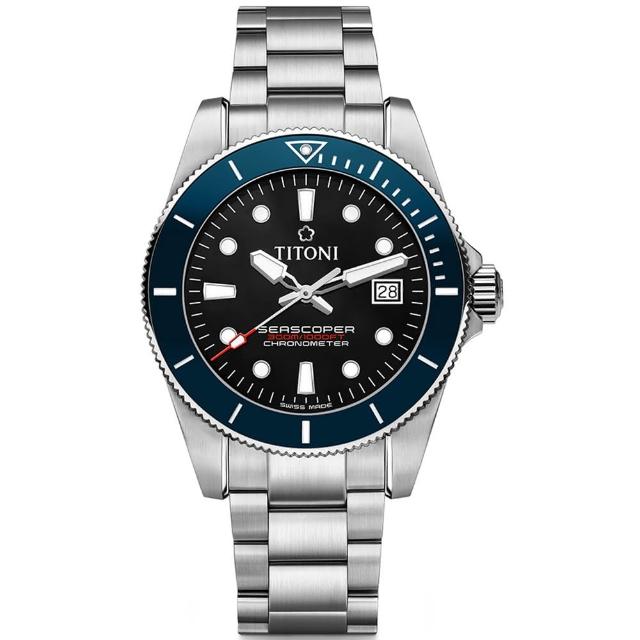【TITONI 梅花錶】海洋探索 SEASCOPER 300 自製機芯天文台認證潛水機械錶/藍(83300 S-BE-706)