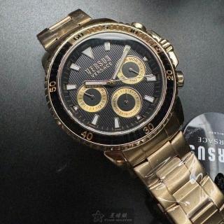 【VERSUS】VERSUS VERSACE手錶型號VV00398(黑色錶面金色錶殼金色精鋼錶帶款)