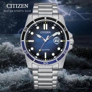 【CITIZEN 星辰】GENTS系列 光動能 波紋面手錶 -藍41.5mm(AW1810-85L)