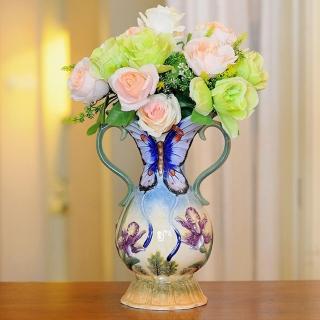 【Function art 藝術瓷】蝶舞 陶瓷蝴蝶造型花瓶／花器(雙把手)