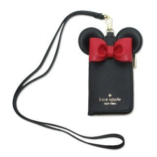 【KATE SPADE】X Disney 迪士尼聯名立體米妮皮革掛繩卡包/票卡夾(黑色)