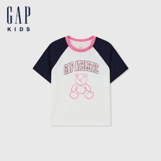 【GAP】女幼童裝 Logo純棉小熊印花圓領短袖T恤-白色(467758)