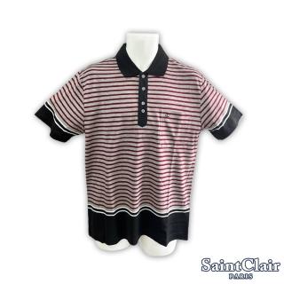 【SaintClair】法國品牌MIT台灣製經典條紋休閒短袖POLO衫-合身版(H2233-28紅灰)