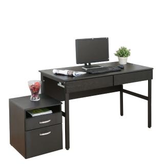 【DFhouse】頂楓120公分電腦辦公桌+2抽屜+活動櫃-黑橡木色